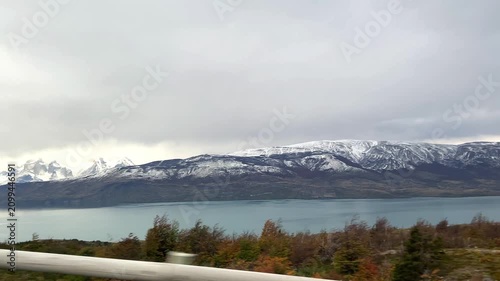 Cinematic view of mountains, rivers and pristine landscapes in Chilean Patagonia under daylight. Untouched wilderness with dramatic peaks, valleys and natural scenery in southern Chile.
