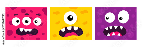 Quadro su tela Cute square monster face avatar set