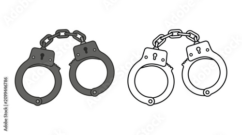 Εκτύπωση καμβά Handcuffs Flat Vector Illustration With Gray And Black Color Schemes