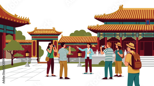 Fotografie Tourists Visit Ancient Chinese Palace Complex, Guided Tour, Photography
