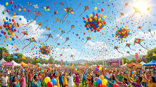 Vibrant kite festival fills the sky with color and joy.