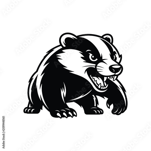 Badger illustration black and white graphic design on a white background