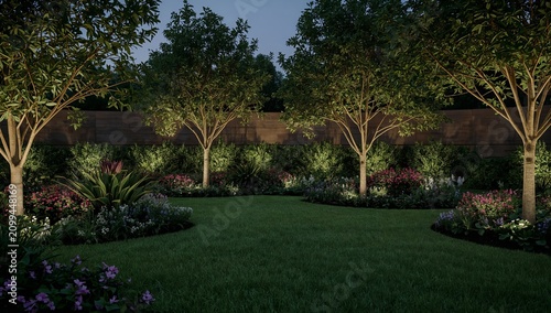 Gardens With Trees and Flowers During Sunset in a Well-Maintained Outdoor Space