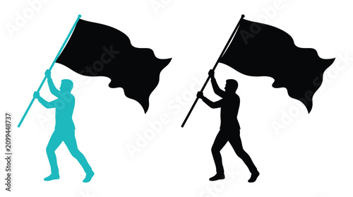 Silhouettes Of People Waving Flags Teal And Black Color Scheme