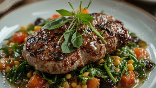 Juicy Grilled Steak Served With Vegetables on a Plate at a Dining Table