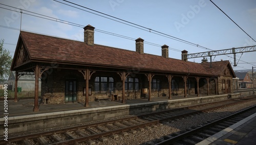 Old Train Station Building With Wooden Structure and Stone Walls in a Quiet S...
