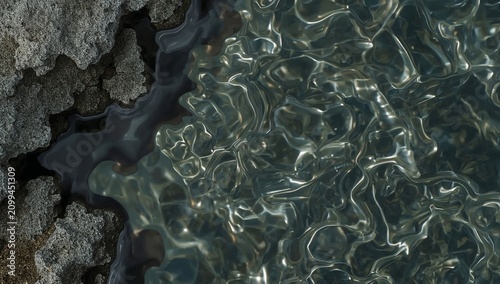 Water Flows Over Rocks Near the Shore in Bright Light During Midday