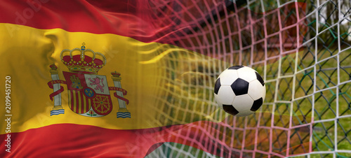 Soccer ball and the flag of Spain