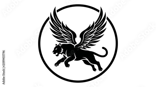 Billede på lærred Black winged lion emblem logo.