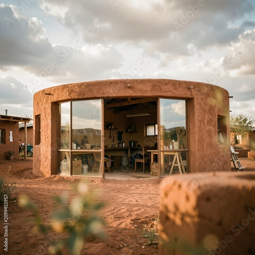 Rustic Round Earthen House With Glass Front.