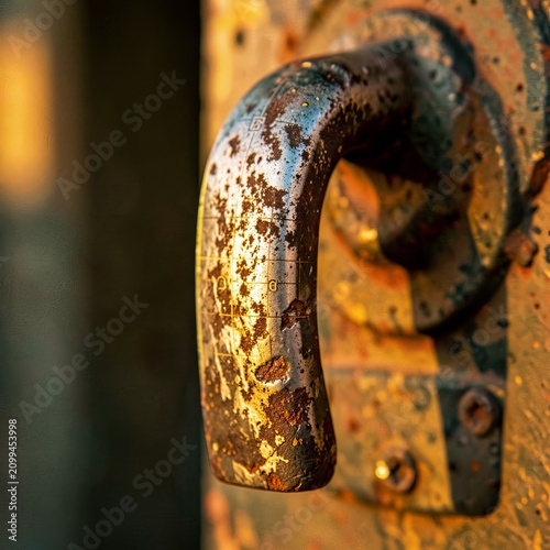 Rusty Metal Door Handle Closeup.