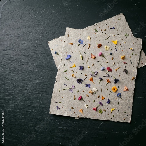 Terrazzo Paper Sheets on Dark Background.