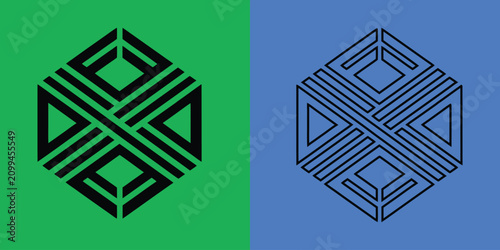 Canvastavla Symmetrical hexagonal emblem featuring interwoven lines and geometric patterns i
