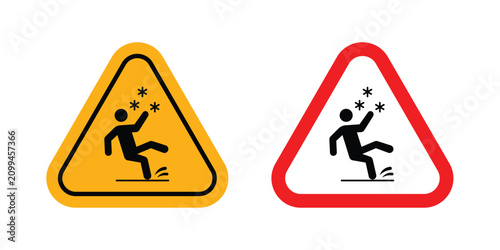 Fotografía Slippery ice sign black and white pictogram set