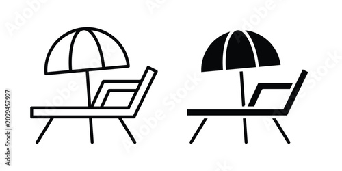 Tableau sur toile Beach chair with umbrella icon black and white pictogram set