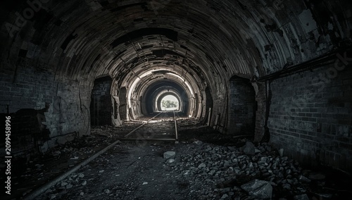 Old Railway Tunnel With Worn Tracks and Stone Walls in an Abandoned Location