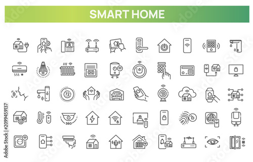 Φωτογραφία Smart home line icons set with home automation and domotics symbols