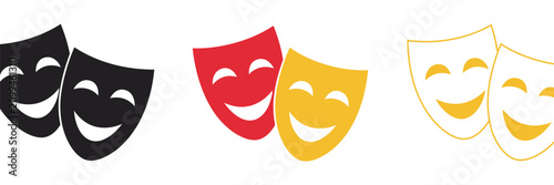 Theater Mask Icon Collection With Comedy And Tragedy Masquerade Faces, Minimal Black Vector Illustration For Performing Arts, Stage Shows, Festivals, Carnival, Acting, And Cultural Design Projects, Is