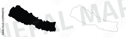 Map of nepal, silhouette and outline of the country nepal is a landlocked country in south asia, located in the himalayas vector illustration