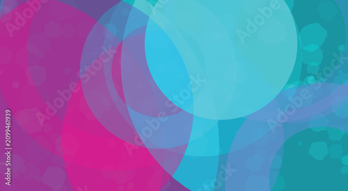 Fotografie Overlapping rings watercolor pattern features shades of turquoise magenta and bl