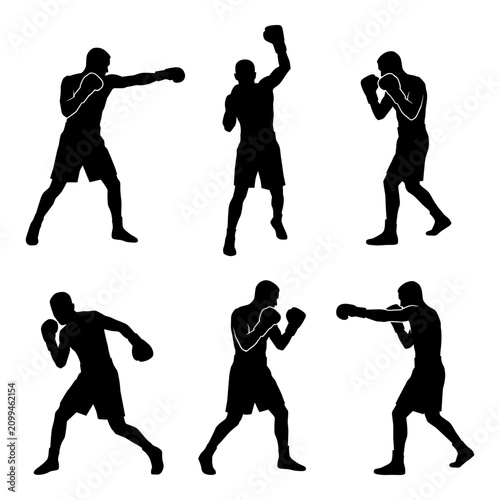 Bild auf Leinwand Boxing athlete silhouettes showcasing different punches and fighting stances