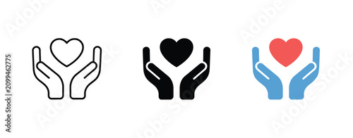 Hands Holding Heart Vector Icon Collection Featuring Love, Hope, Charity, Medical Care, Volunteer Support, Wellness, And Humanitarian Assistance Symbols, Modern Minimal Illustration For Healthcare, No