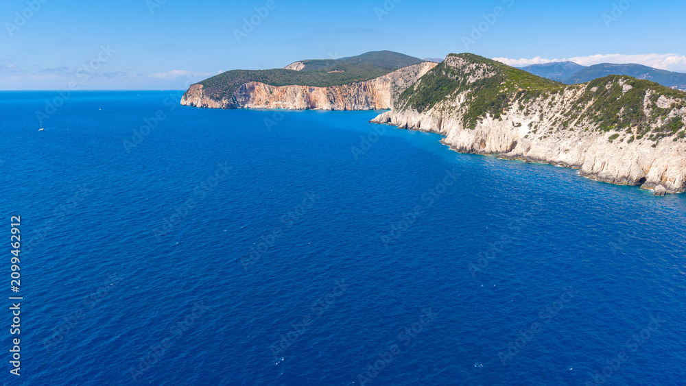 Naklejka premium Cape Lefkatas Lighthouse, Lefkada, Greece, aerial drone view