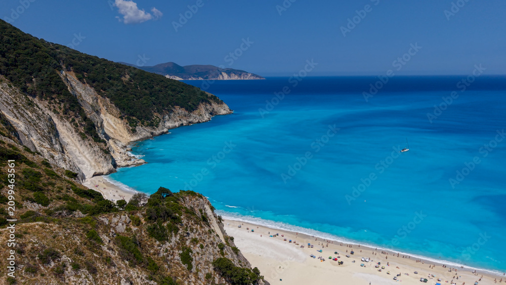 Fototapeta premium Myrtos Beach, Kefalonia, Greece, aerial drone view,