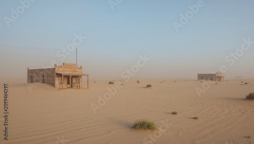 Old Building Stands Alone in the Desert Surrounded by Sand and Clouds in the Sky