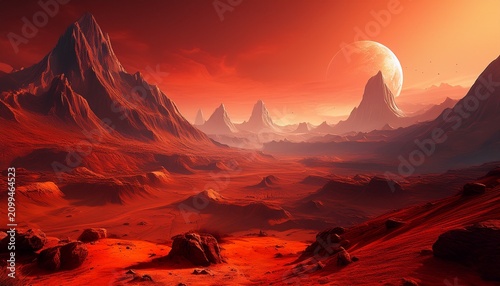 red landscape of mountains on the planet mars