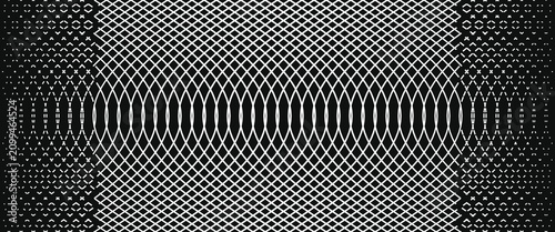 Black and white guilloche pattern with repeating diamond shapes and optical illusion effect geometric rhombus monochrome halftone texture design