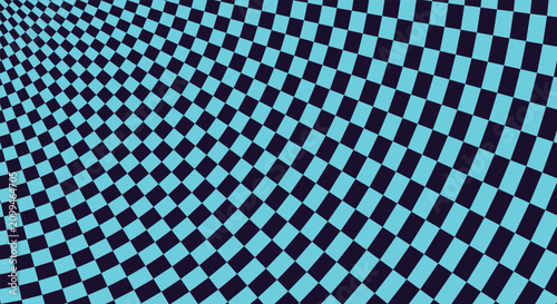 Schilderij op canvas Warped checkerboard pattern with turquoise and dark purple squares creates a dis