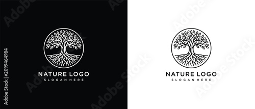 Tableau sur toile Circular Tree of Life Logo - Nature and Growth Symbol