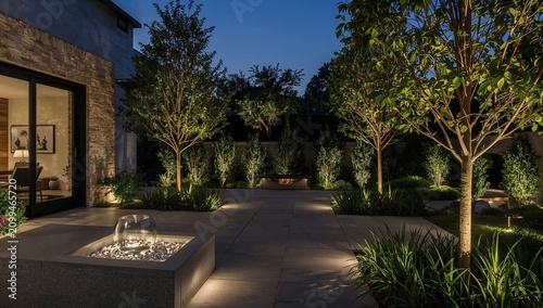 Evening Gathering Around a Fire Pit in a Home Backyard in a Residential Area