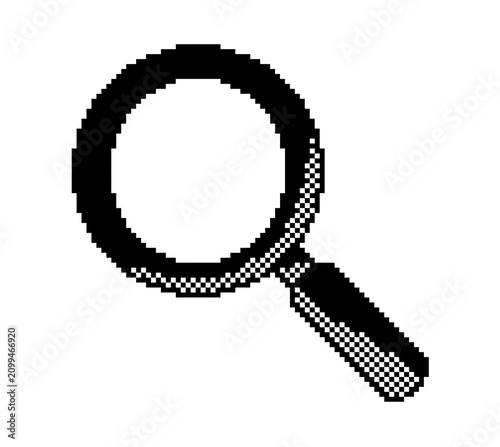 Canvastavla Pixel art style magnifying glass icon isolated on white background with research