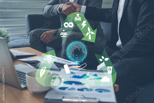 Φωτογραφία Business partnership with focus on sustainability and environmental responsibility, featuring eco-friendly symbols and global initiatives for a greener future Quark