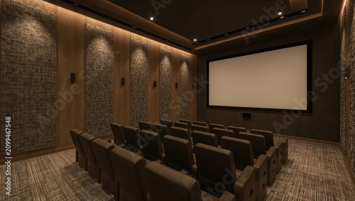 Private Home Theater With Comfortable Seating and Large Screen White Wall