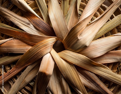 close up of traditional woven coconut leaf decoration