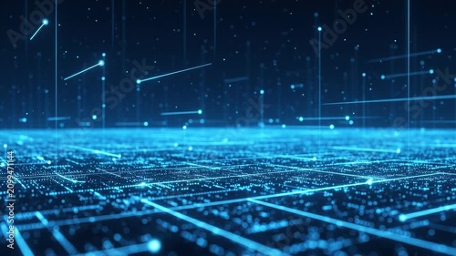 Futuristic digital data grid and light beams