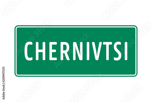 Obraz na plátně Chernivtsi place name graphic on a green board isolated on transparent background for travel, geography, route, tourism, and Ukraine design