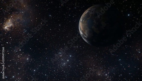 View of an Observatory Located on a Rocky Moon Illuminated by Starlight at Night