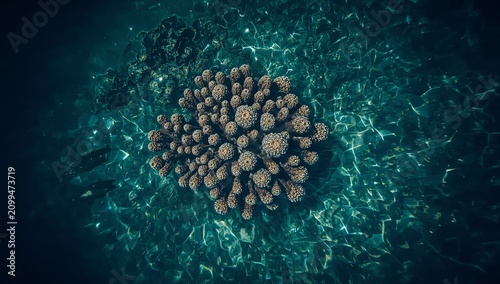 Coral Formations Under Clear Water in a Shallow Ocean Setting During Daytime