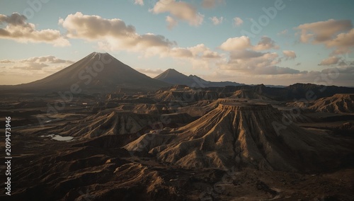 Mountains and Volcanoes at Sunset in El Salvador With Shadows and Colors Chan...