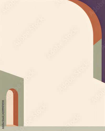 Abstract composition with geometric shapes and arches in muted colors