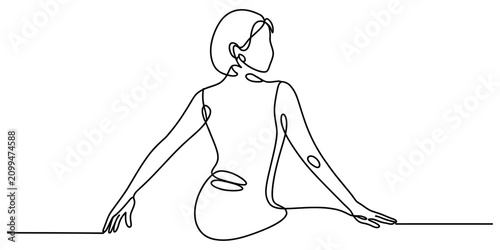Fotografie Continuous single line drawing of a woman sitting and looking away Vector, illus