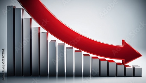 red arrow plunges downward over gray bars symbolizing decline or downturn