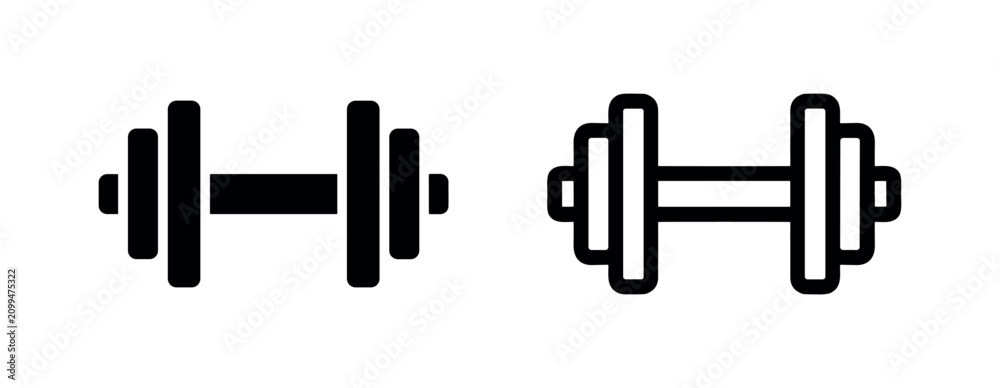 Fototapeta premium Dumbbell icon set. Gym and fitness equipment symbol for weight training and bodybuilding concepts.