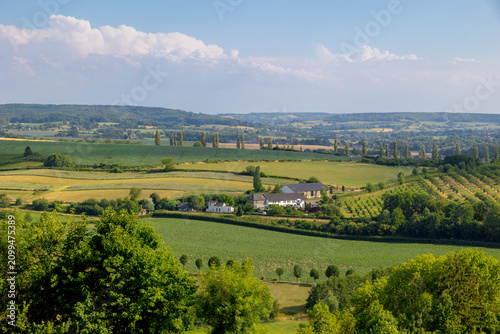 Konstfotografi Summer landscape, The terrain of hilly countryside, A hamlet on hillside with gr