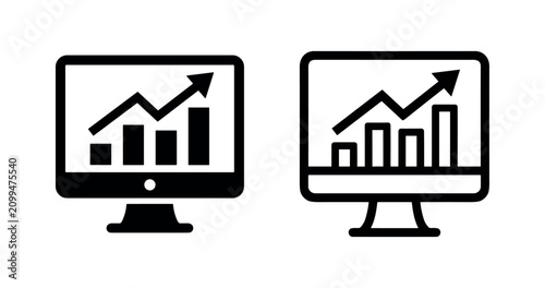 Business growth monitor icon, financial graph display, data analysis screen symbol, market trend illustration