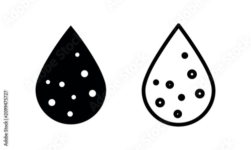 Fotografie Water droplet with particles icon, liquid contamination or impurity symbol in solid and outline